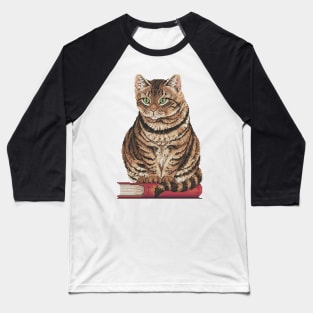 Cat Sitting On A Book Cross Stitch Baseball T-Shirt